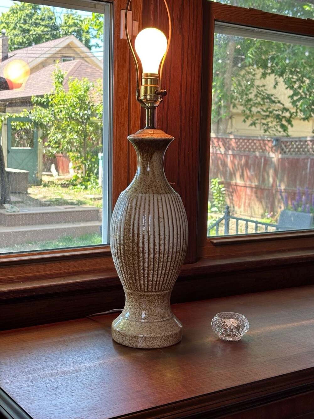Mid-Century Modern Ribbed Ceramic Table Lamp